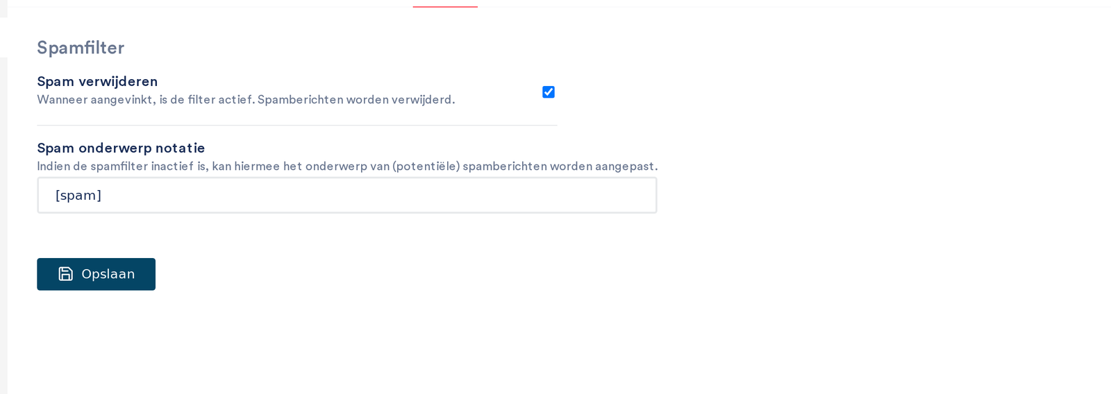 Het tabblad Spamfilter met het vinkje Spam verwijderen en de onderwerpnotatie