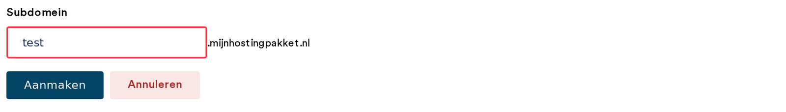 Het formulier Nieuw subdomein