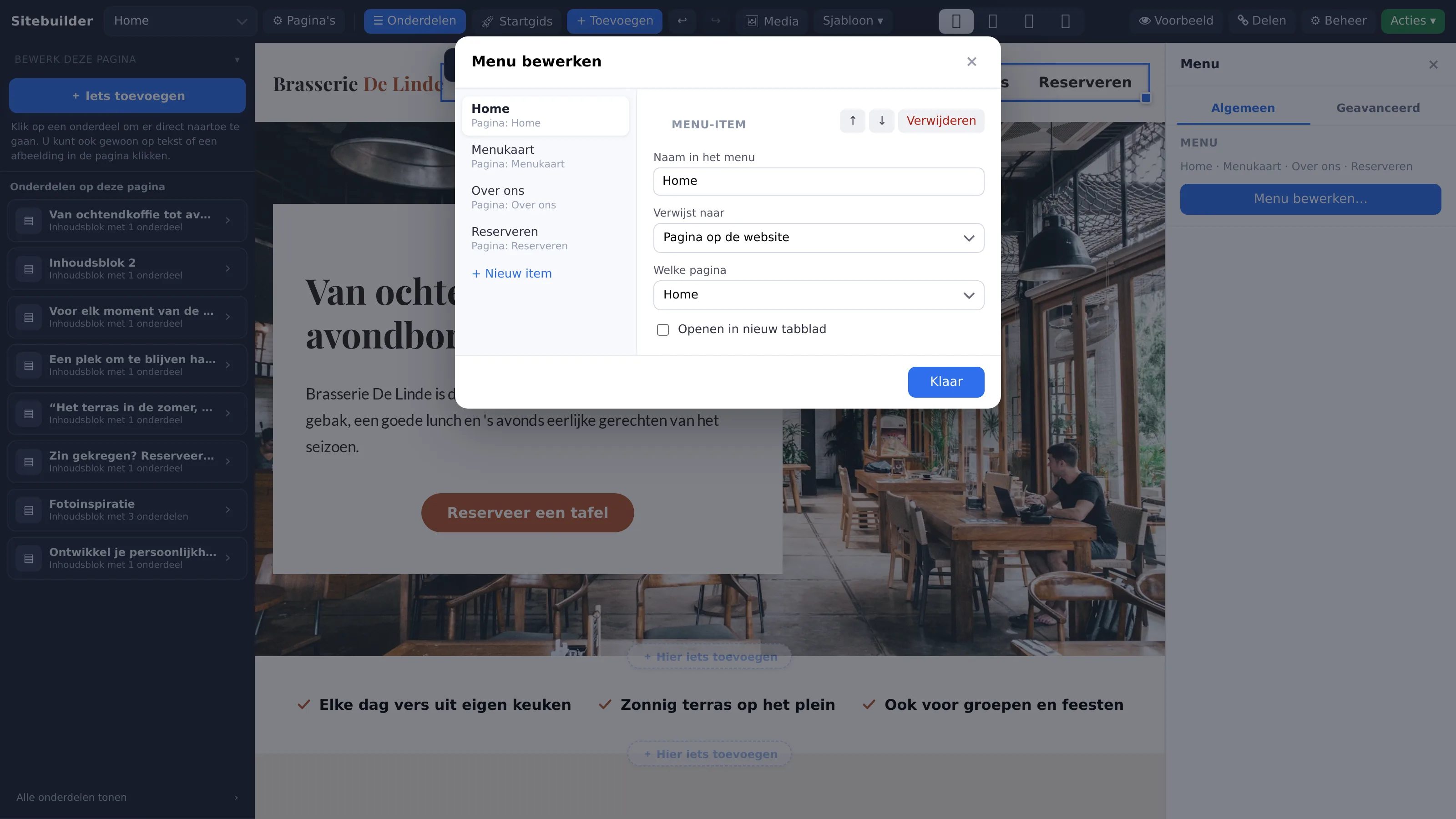 Het venster Menu bewerken