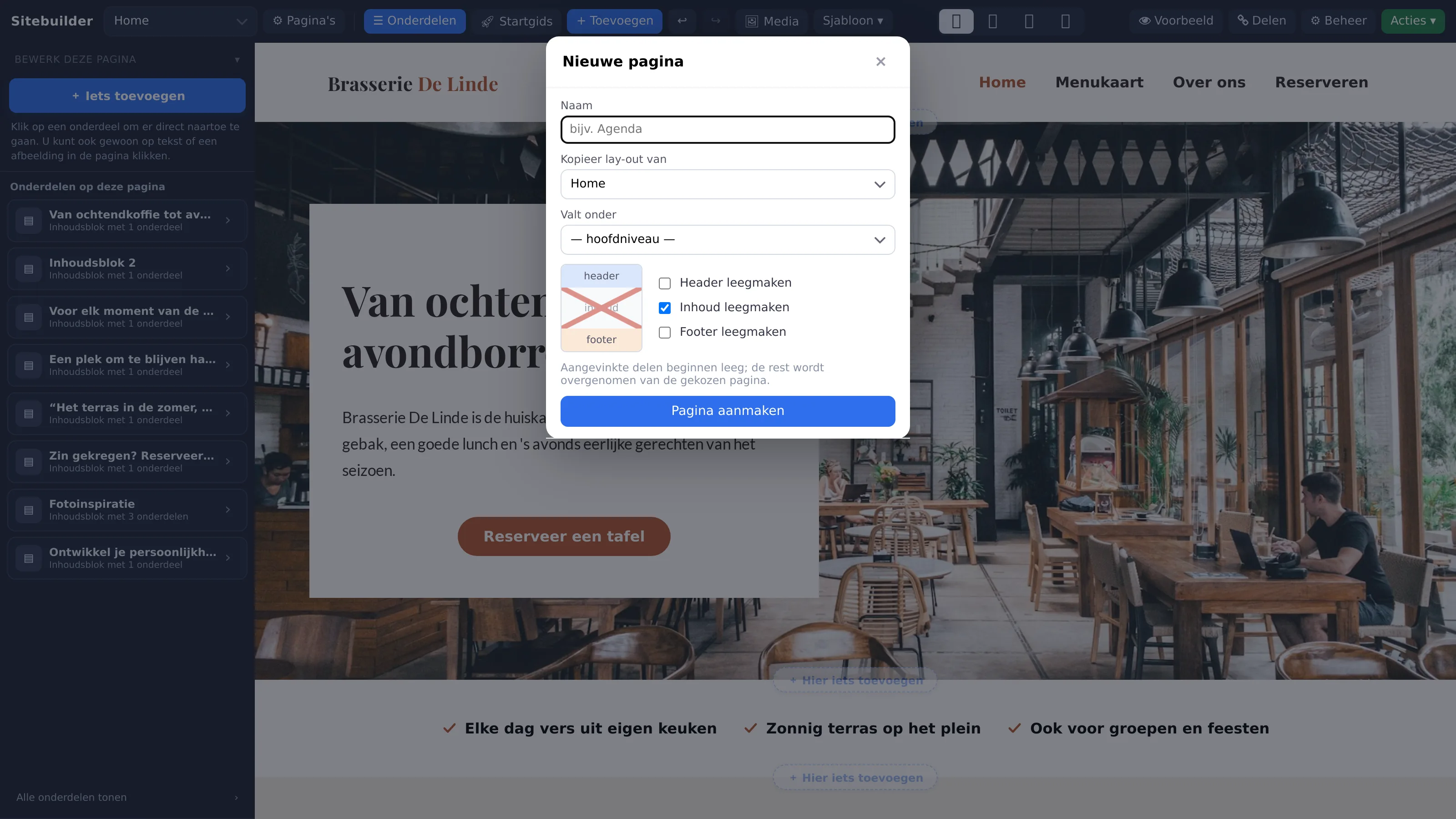 Het venster Nieuwe pagina
