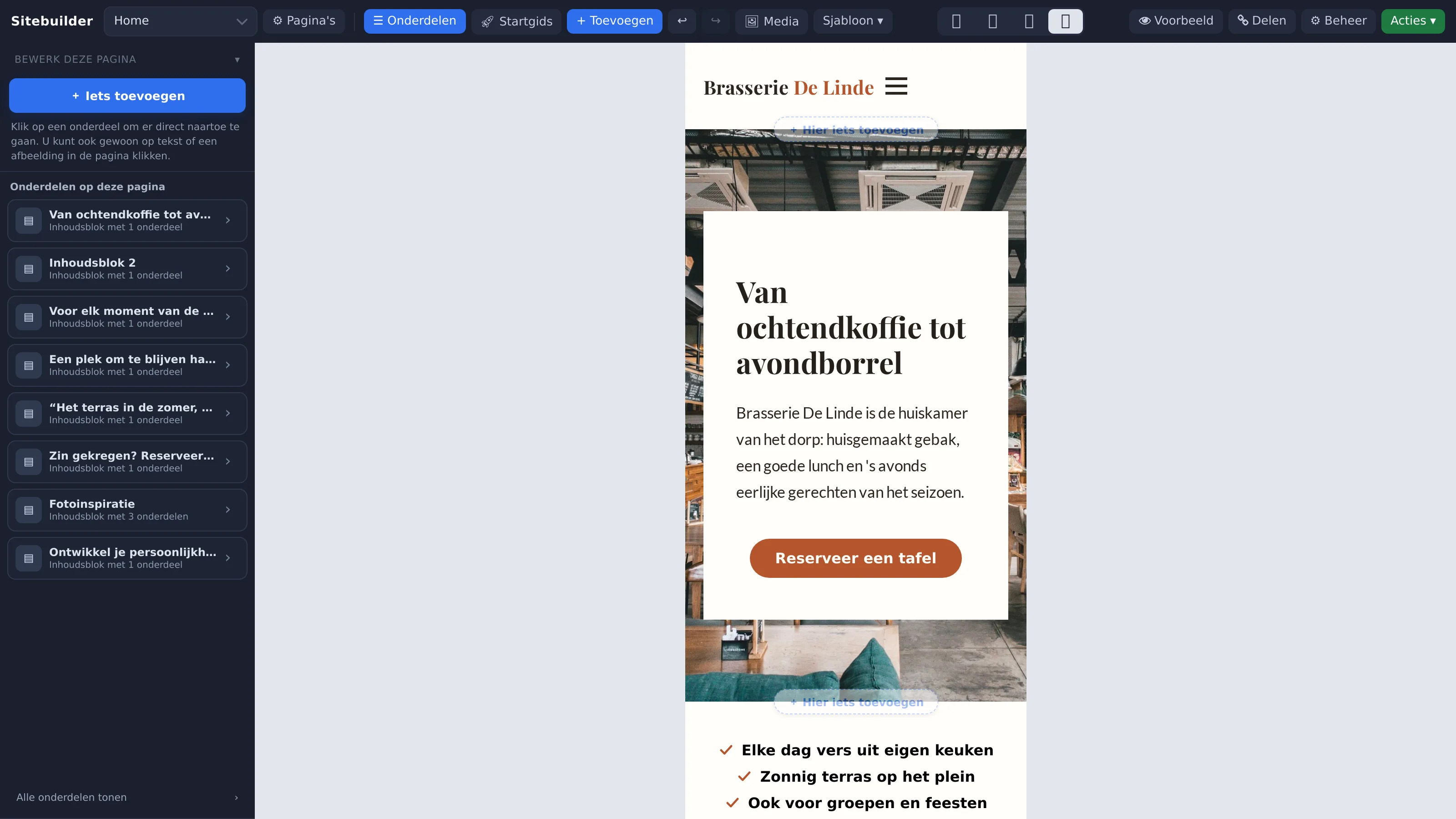 De editor in de weergave Telefoon